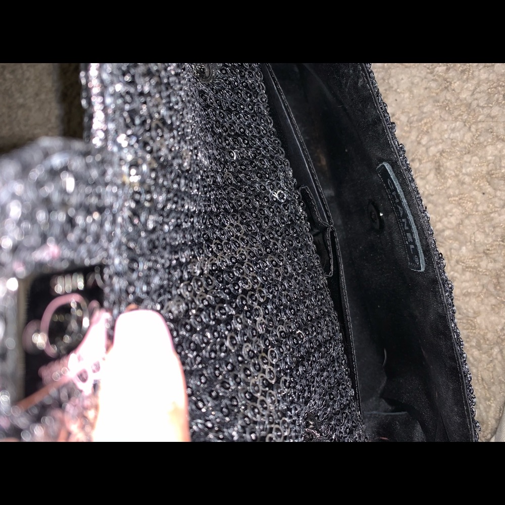 Chanel Sequin Handbag Clutch Silver Classic Bag - Picture 6 of 8